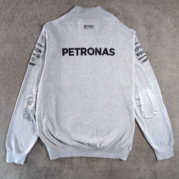 NWT Mercedes AMG Petronas F1 Hugo Boss Team Lux 1/4 Zip Sweatshirt Gray XXL - Picture 2 of 12